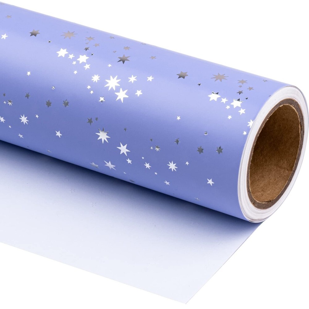 WRAPAHOLIC Wrapping Paper Roll - Mini Roll - 17 Inch x 33 Feet - Stars with Silver Foil Design, Perfect for Wedding, Birthday, Holiday, Baby Shower