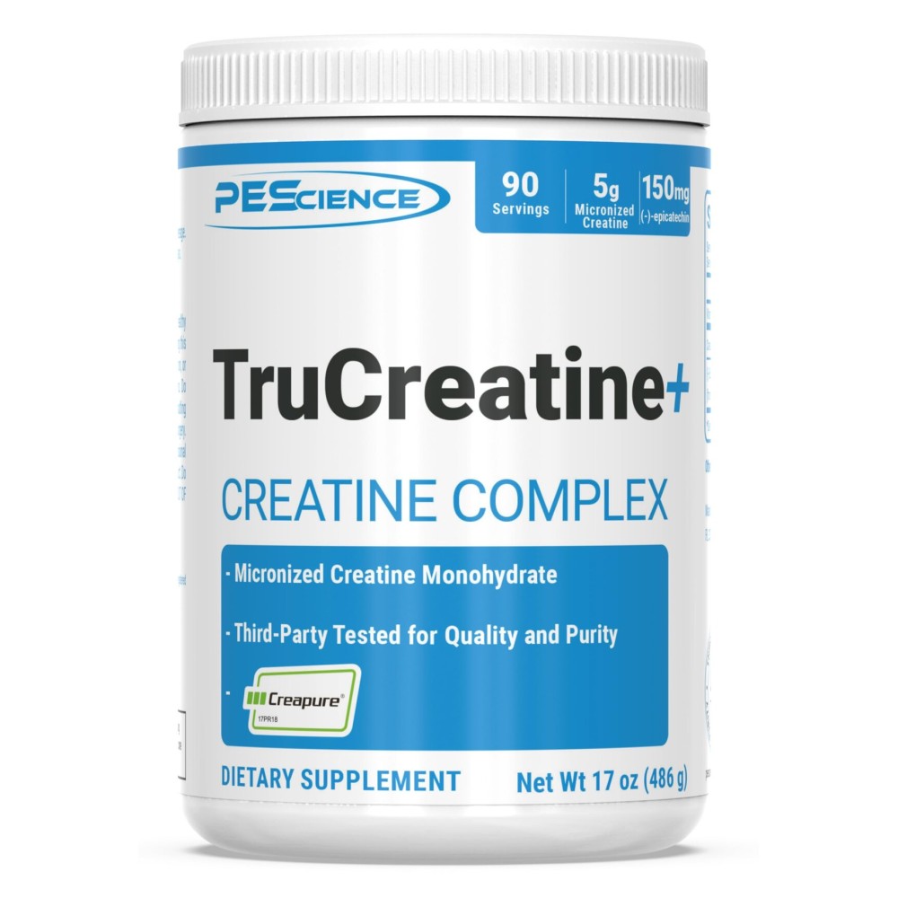 PEScience TruCreatine+ Creatine Monohydrate Powder Plus Epicatechin, Micronized Creapure Creatine for Women & Men, Supports Muscle Growth, Strength & Recovery, Cognition, 90 Servings, Unflavored