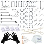 TKKUY 80PCS Nose Piercing Kit: Stainless Steel Body Piercing Jewelry with 12G, 14G, 16G, 20G Needles for Ear, Nose, Lip, Eyebrow