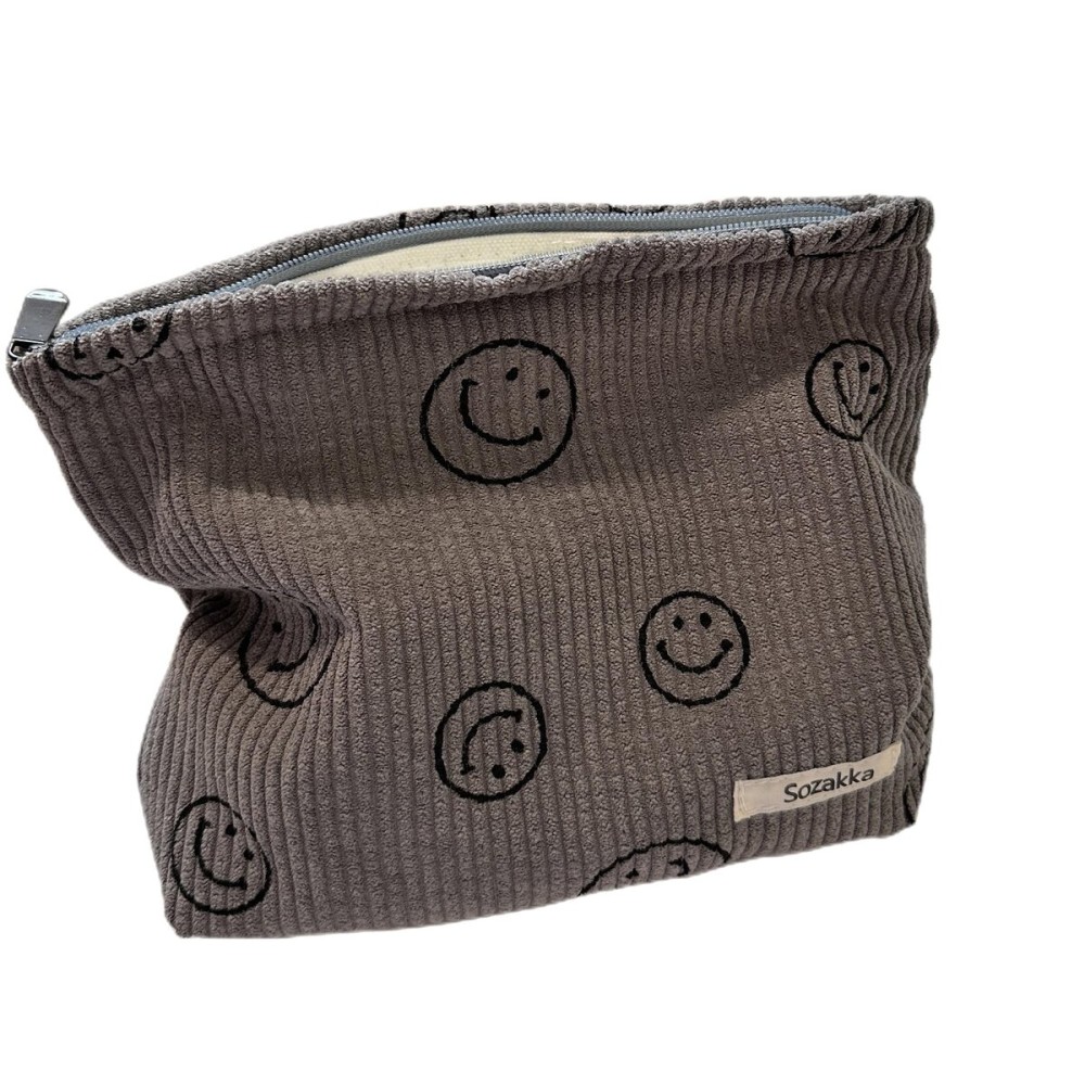 Cosmetic Bags for Women - Corduroy Cosmetic Bag Aesthetic Women Handbags Purses Smile Dots Makeup Organizer Storage Makeup Bag Girls Case Bags (A-Gray)