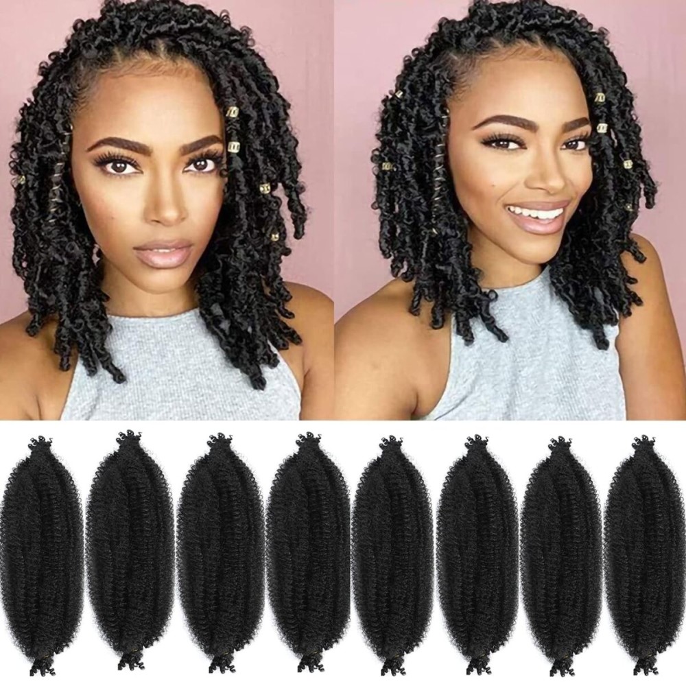 Celie Marley Twist Braiding Hair Extensions 12 Inch Pre-Separated Springy Afro Twist Hair 8 Packs Suitable for Damaged Soft Locs Synthetic Cuban Mini (1B, 12 Inch (Pack of 8))