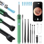 Ear Wax Removal Tool Camera Otoscope with Light, Ear Wax Removal Kit with 6 Ear Pick, Ear Camera- Green