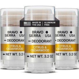 Aluminum-Free Deodorant for Men by Bravo Sierra, 3-Pack- Contains Natural Ingredients - Long Lasting All-Day Odor and Sweat Protection - Citrus and Cedarwood, 3.2 oz-Paraben-Free, Vegan & Cruelty-Free