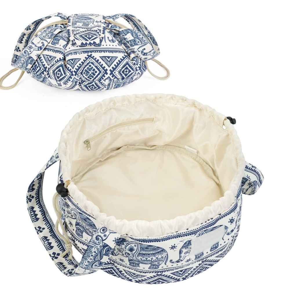 Narwey Barrel Drawstring Makeup Bag Large Cosmetic Bag Make up Bags Toiletry Bag Travel Bags for Toiletries Organizer for Women Gift for Teen Girls (Elephant) (Patent)