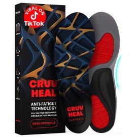 (New) Work Orthotic Insoles - Anti Fatigue Medium Arch Support Shoe Insert Men Women - for Plantar Fasciitis Flat Feet Leg - Relieve Foot Pain - Work Boot Insoles Standing All Day (L, Blue Lines)