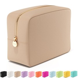 Embla Makeup Bag Travel Cosmetics Pouch and Toiletry Bag, Nylon Zipper Pouch Purse, Cute Make Up Organizer Storage Tote for Women Girls, Waterproof Travel Skincare Case, Large Makeup Bags, Sand