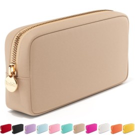 Makeup Bag Travel Cosmetics Pouch and Toiletry Bag, Nylon Zipper Pouch Purse, Cute Make Up Organizer Storage Tote for Women Girls, Waterproof Travel Skincare Case, Small Makeup Bags, Sand