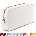 Embla Makeup Bag Travel Cosmetics Pouch and Toiletry Bag, Nylon Zipper Pouch Purse, Cute Make Up Organizer Storage Tote for Women Girls, Waterproof Travel Skincare Case, Small Makeup Bags, White