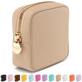 Embla Makeup Bag Travel Cosmetics Pouch and Toiletry Bag, Nylon Zipper Pouch Purse, Cute Make Up Organizer Storage Tote for Women Girls, Waterproof Travel Skincare Case, Small Makeup Bags, Sand