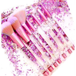 RAEEIKPHZ Sparkle Pink Makeup Brushes Set,Unicorn Glitter 7pc Foundation Blush Lip Nose Eyeshadow Eyebrow Loose Powder Fan Make Up Brushes Kit with Liquid for Kids Girls Teen Women Gift Present