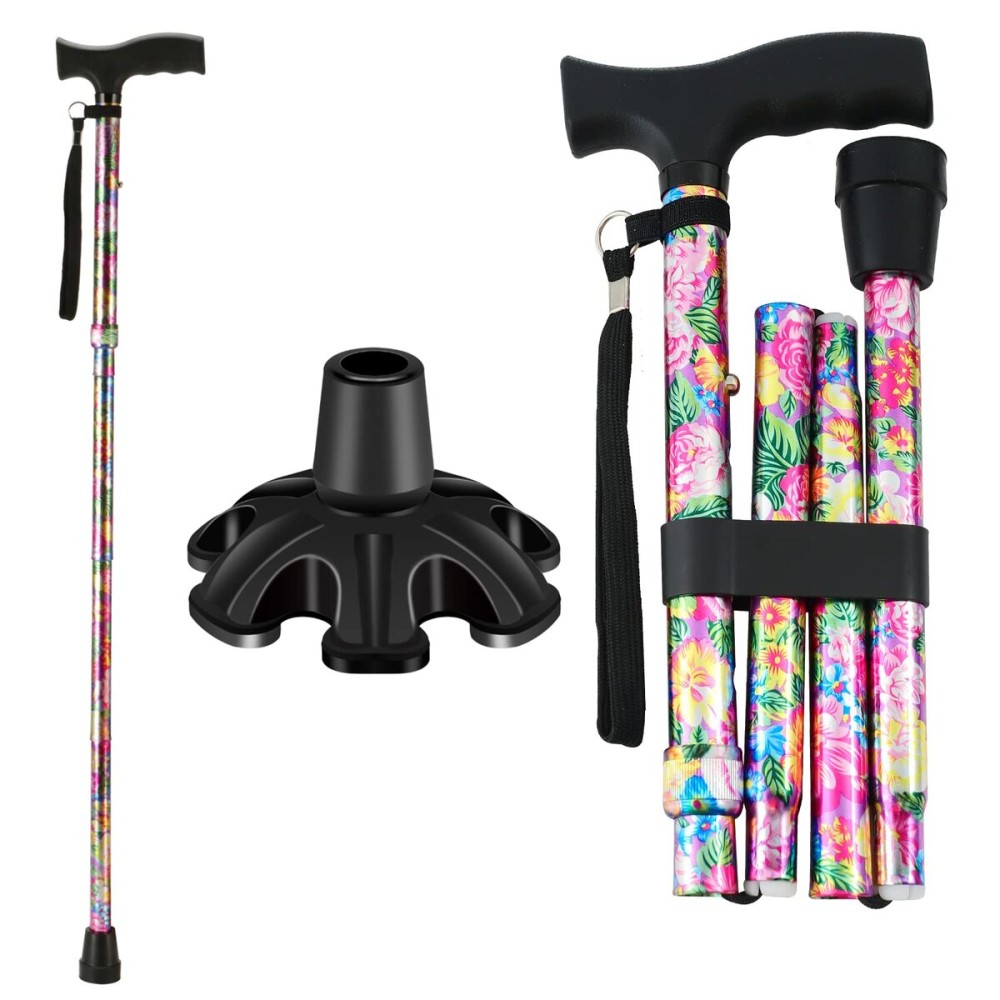 Walking Cane LIXIANG Cane for Woman | Mobility & Daily Living Aids | 5-Level Height Adjustable Walking Stick | Comfortable Plastic T-Handle Pink Print