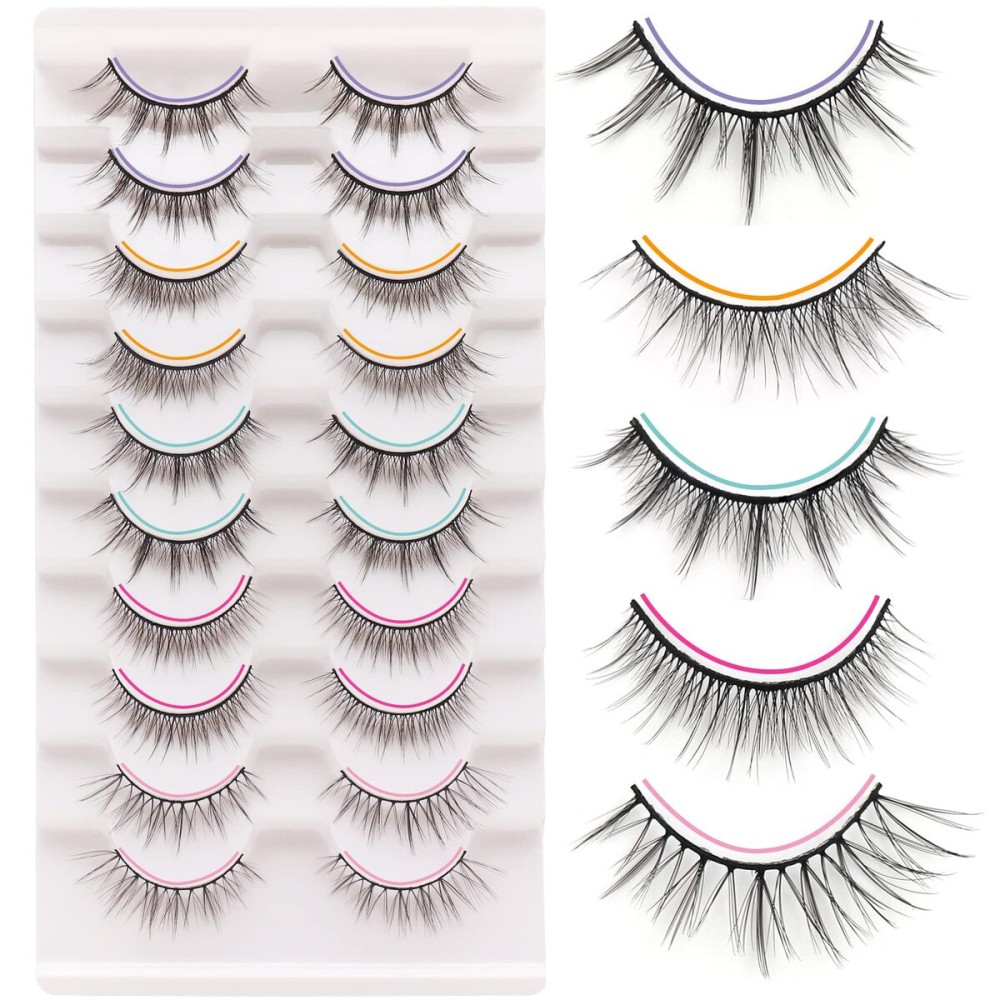 Losha Manga Lashes Fluffy Faux Mink Lashes Natural Look 5 Style Mixed Fake Eyelashes 10 Pairs Anime Lashes Look Like Individual Clusters (Mix)