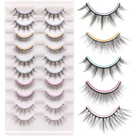 Losha Manga Lashes Fluffy Faux Mink Lashes Natural Look 5 Style Mixed Fake Eyelashes 10 Pairs Anime Lashes Look Like Individual Clusters (Mix)