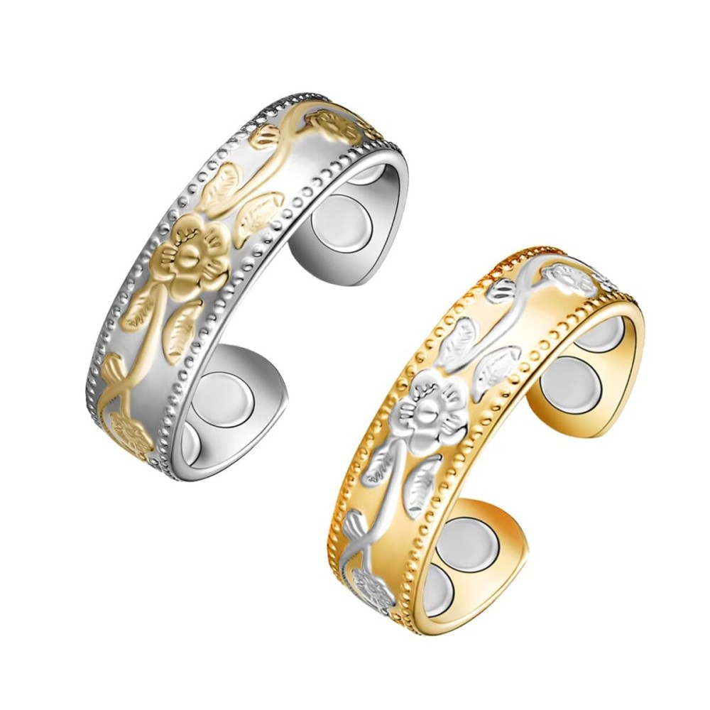 Vicmag Copper Magnetic Ring for Women, Magnetic Rings Ladies Fingers Thumb 100% Solid Pure Copper Jewelry Gift Adjustable(Gold Silver+Silver Gold)