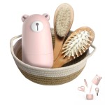 Baby 7 in 1 Grooming Set, Nail Scissors, Nail File, Tweezers, Natural Wood Hair Comb, Storage Basket for Children and Newborns in Beautiful Gift Box