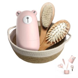 Baby 7 in 1 Grooming Set, Nail Scissors, Nail File, Tweezers, Natural Wood Hair Comb, Storage Basket for Children and Newborns in Beautiful Gift Box