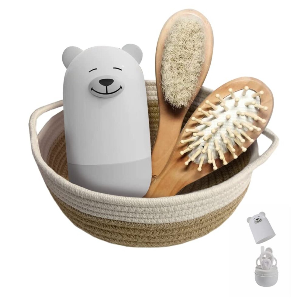 Baby 7 in 1 Grooming Set, Nail Scissors, Nail File, Tweezers, Natural Wood Hair Comb, Storage Basket for Children and Newborns in Beautiful Gift Box