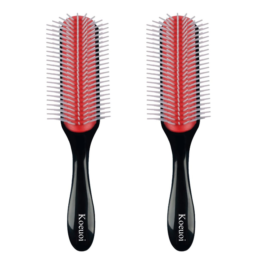 Koeuoi 2 Pcs 9 Row Classic Styling Curly Hair Brush for Detangling, Separating, Shaping. For Women and Men Wet or Dry Hair.