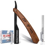 BEAUTICONE Straight Razors for Men, Straight Edge Razor with 100 Single Edge Blades, Stainless Steel, Barber Razor for Men\'s Shaving, Barber Shaving Knife, Wooden Handle, Slide-Out