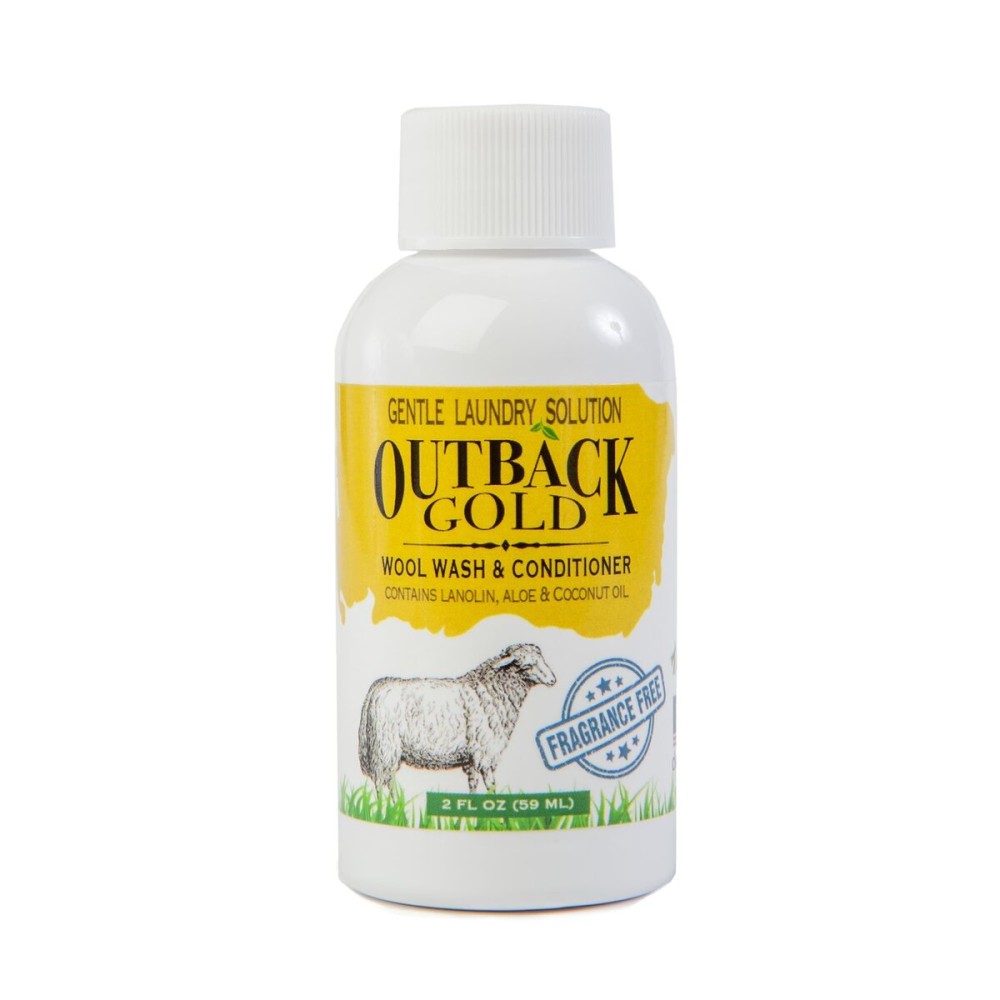 Outback Gold Wool Wash, 2 oz, Fragrance Free, Natural Plant Based Liquid Laundry Detergent, Perfect for Wool, Cashmere, Silk, Sheepskin, Baby Items, Mild, Neutral pH, Made in USA