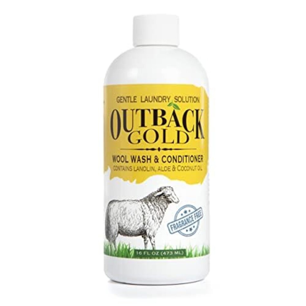 Outback Gold Wool Wash, 16 Oz, HE Compatible, Plant Based, Unscented, Fragrance Free, Neutral pH Laundry Detergent for Wool, Cashmere, Silk, Sheepskin, Baby Items, Mild and Enzyme Free, Made in USA