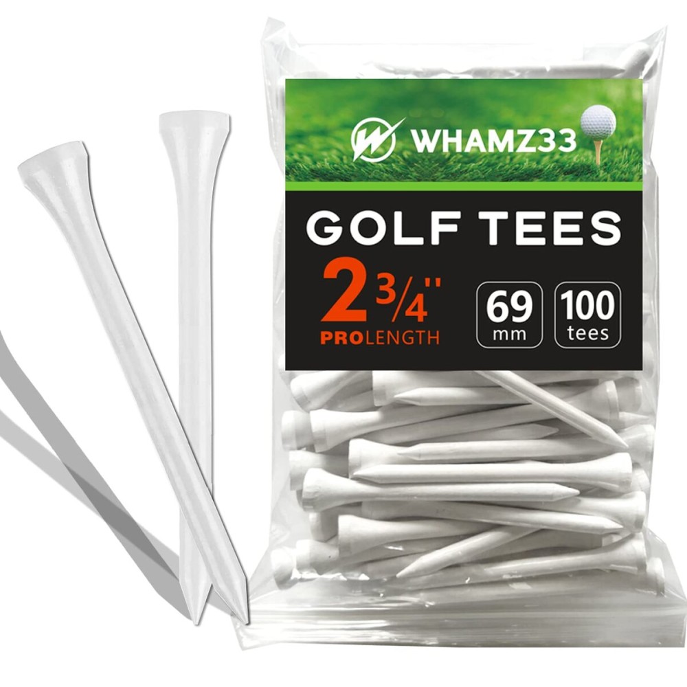 WHAMZ33 W Professional Bamboo Golf Tee 3 1/4 inchTee Pack of 100, White