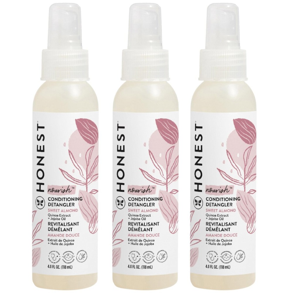 The Honest Company Conditioning Hair Detangler 3-Pack Leave-in Conditioner and Fortifying Spray Tear Free Cruelty-Free Hypoallergenic Almond Nourishing 4 fl oz each pack of 3