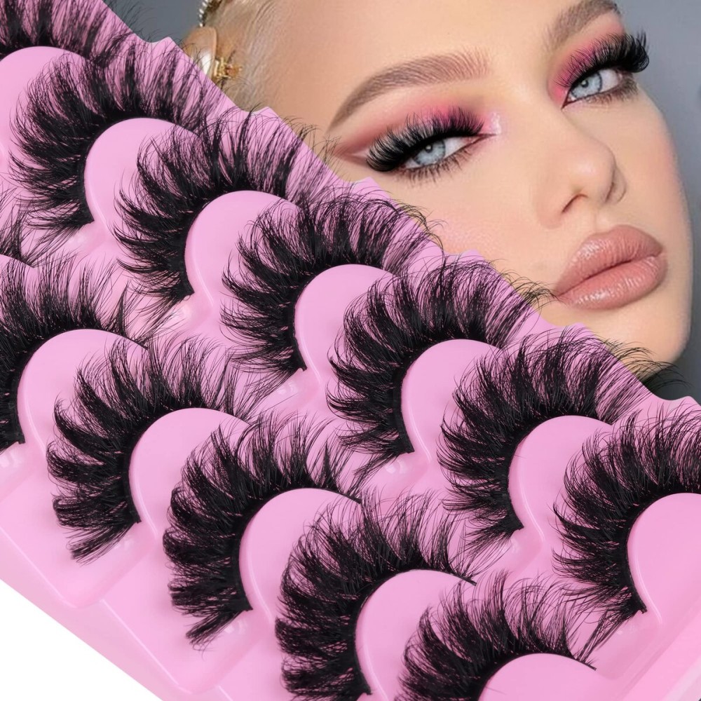 JIMIRE Faux Mink Lashes Fluffy Volume False Eyelashes Pack Dramatic Natural Look Wispy Cat Eye 18MM Fake Lashes 7 Pairs