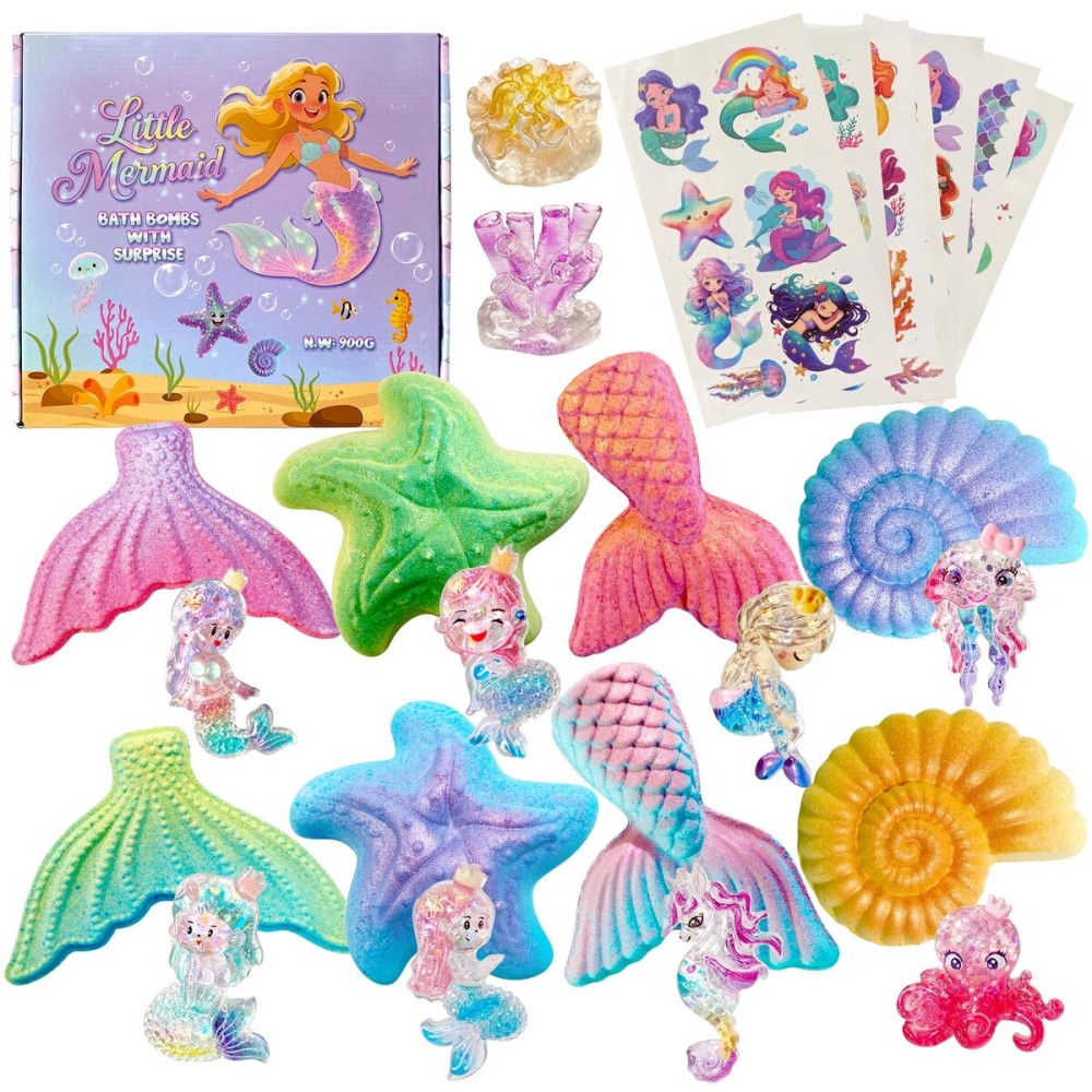 Mermaid Bath Bombs for Kids with Surprse Inside, 8PK XXL Kids Bath Bombs Gift Set for Girls, Birthday Gifts, Mermaid Party Favors, Princess Gift Box