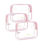 BAGSMART Clear Toiletry Bag, 3 Pack TSA Approved Travel Toiletry bag Carry on Travel Accessories Bag Airport Airline Quart Size Bags Water Repellent Makeup Cosmetic Bag for Women (Pink-3pcs)