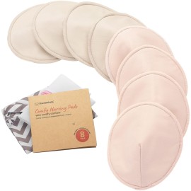 Organic Nursing Pads - 8 Washable Breast Pads for Breastfeeding, Wash Bag, Viscose Derived from Bamboo Reusable Nipple Covers for Breastfeeding Essentials, Soft & Absorbent(Neutrals, L 4.8)
