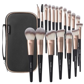 Makeup Brushes with Case, MAANGE 18 Pcs Professional Makeup Brush Set Premium Synthetic Face Kabuki Brush Kit Foundation Blush Powder Eyeshadow Brushes Set Christmas Gift (BlackSliver)