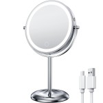 Gospire 7 Lighted Makeup Mirror with Magnification 10X/1X, Rechargeable Cordless Stepless Dimming LED Lights, 360 Swivel Magnifying Cosmetic Vanity Standing Mirror for Dresser, Bathroom