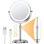 Gospire 7 Lighted Makeup Mirror with Magnification 10X/1X, Height Adjustable & 3 Color Dimmable Lights, 360 Swivel Double Sided Light up Rechargeable LED Cosmetic Vanity Cordless Standing Mirror