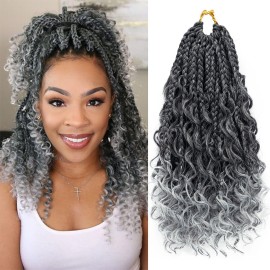Goddess Box Braids Crochet Hair 10 Inch 8 Packs Pre-looped Bohemian Crochet Boho Box Braids With Curly Ends Grey 3X Crochet Braids Hair for Women Synthetic Braiding Hair (10inch,TGRAY)