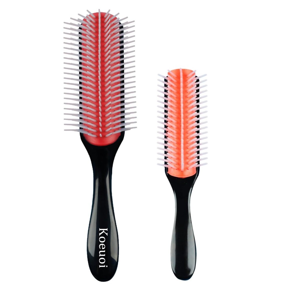 Koeuoi Classic Styling Hair Brush for Wet or Dry Curly Hair. 9 Row Black Brush for Detangling, Separating, Shaping