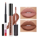 evpct 2Pcs Medium Brown Beige Lip Liner and Matte Lipstick Makeup Sets Vegan Lipstick Lip Liner and Gloss Set Long Lasting Waterproof labiales mate 24 horas originales matte larga duracion 24 25