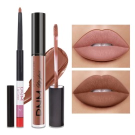 evpct 2Pcs Medium Brown Beige Lip Liner and Matte Lipstick Makeup Sets Vegan Lipstick Lip Liner and Gloss Set Long Lasting Waterproof labiales mate 24 horas originales matte larga duracion 24 25