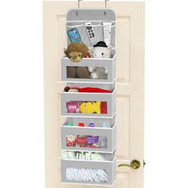 Simple Houseware 4 Clear Window Pocket Over Door Storage Hanging Organizer with 3 Clear Pockets for Bedroom, Bathroom, Pantry, Gray
