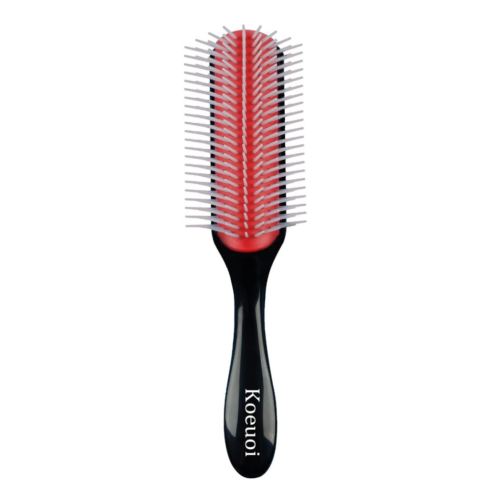 Koeuoi Classic Styling Curly Hair Brush. 9 Row Black Brush for Detangling, Separating, Shaping. For Women and Men Wet or Dry Hair.