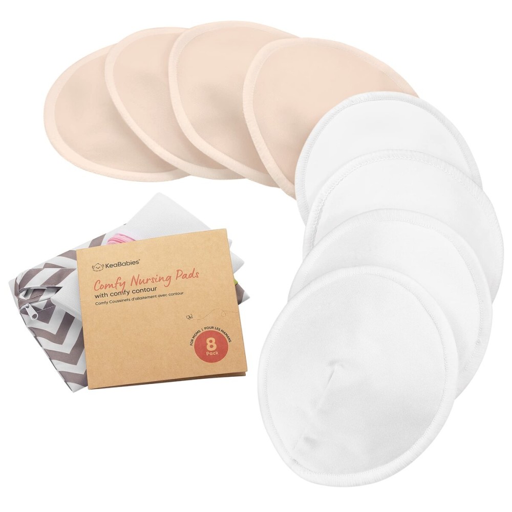 Organic Nursing Pads - 8 Washable Breast Pads for Breastfeeding, Wash Bag, Viscose Derived from Bamboo Reusable Nipple Covers for Breastfeeding Essentials, Soft & Absorbent(Bare Beige, M 3.9)