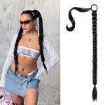 SEIKEA Upgraded Long Braid Ponytail Extension with Elastic Tie Straight Sleek Wrap Around Braid Hair Extensions Ponytail Natural Soft Synthetic Hairpiece Black 30 Inch (After Braided 27 Inch)