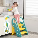 Onasti Foldable Toddler Step Stool for Bathroom Sink, Adjustable 3 Step Stool for Kids Toilet Potty Training Stool with Handles, Child Kitchen Counter Stool Helper, Plastic Ladder for Toddlers Green