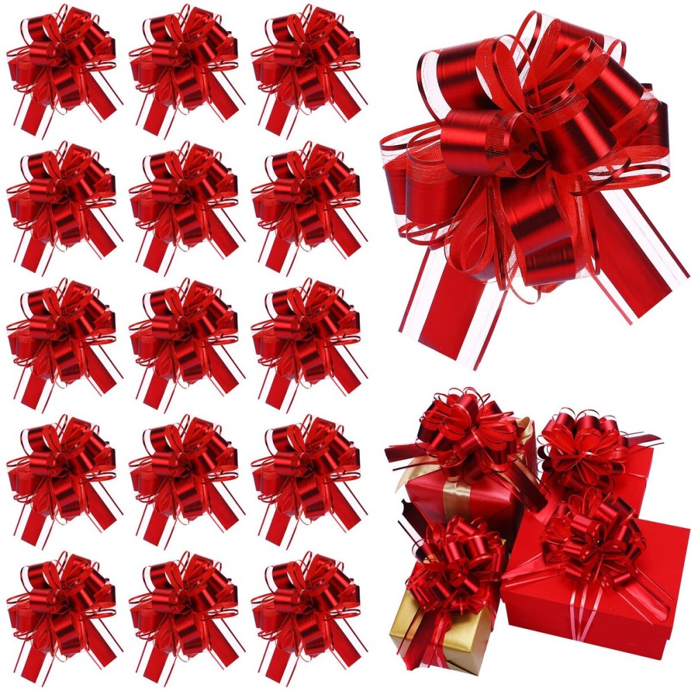 WILLBOND 20 Pieces 6 Inch Pull Bows Gift Wrapping Ribbon Pull Bows for Christmas Wedding Baskets Valentine Multicolor Wrap Accessory for Gift Present Holiday Decor(Red)