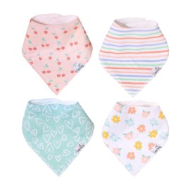 Copper Pearl 4 Pack Soft Cotton Baby Bibs for Drooling and Teething, Absorbent Drool Bibs for Baby Girl and Boy, Adjustable to Fit Newborns to Toddlers, Tons of Styles (Cheery)