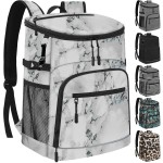 Cooler Backpack Insulated Leakproof Waterproof Backpack Cooler Bag 30 Cans, Large Capacity Lightweight Travel Camping Beach Drink Beverage Beer Bag Cooler Ice Chest for Men and Women, Marble