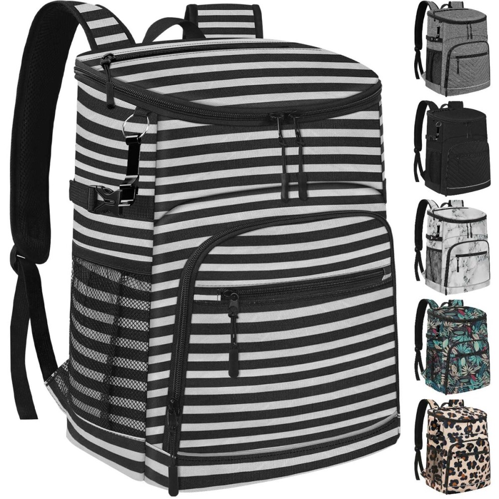 Cooler Backpack Insulated Leakproof Waterproof Backpack Cooler Bag 30 Cans, Large Capacity Lightweight Travel Camping Beach Drink Beverage Beer Bag Cooler Ice Chest for Men and Women, Stripe