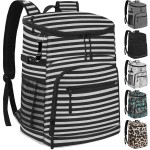 Cooler Backpack Insulated Leakproof Waterproof Backpack Cooler Bag 30 Cans, Large Capacity Lightweight Travel Camping Beach Drink Beverage Beer Bag Cooler Ice Chest for Men and Women, Stripe