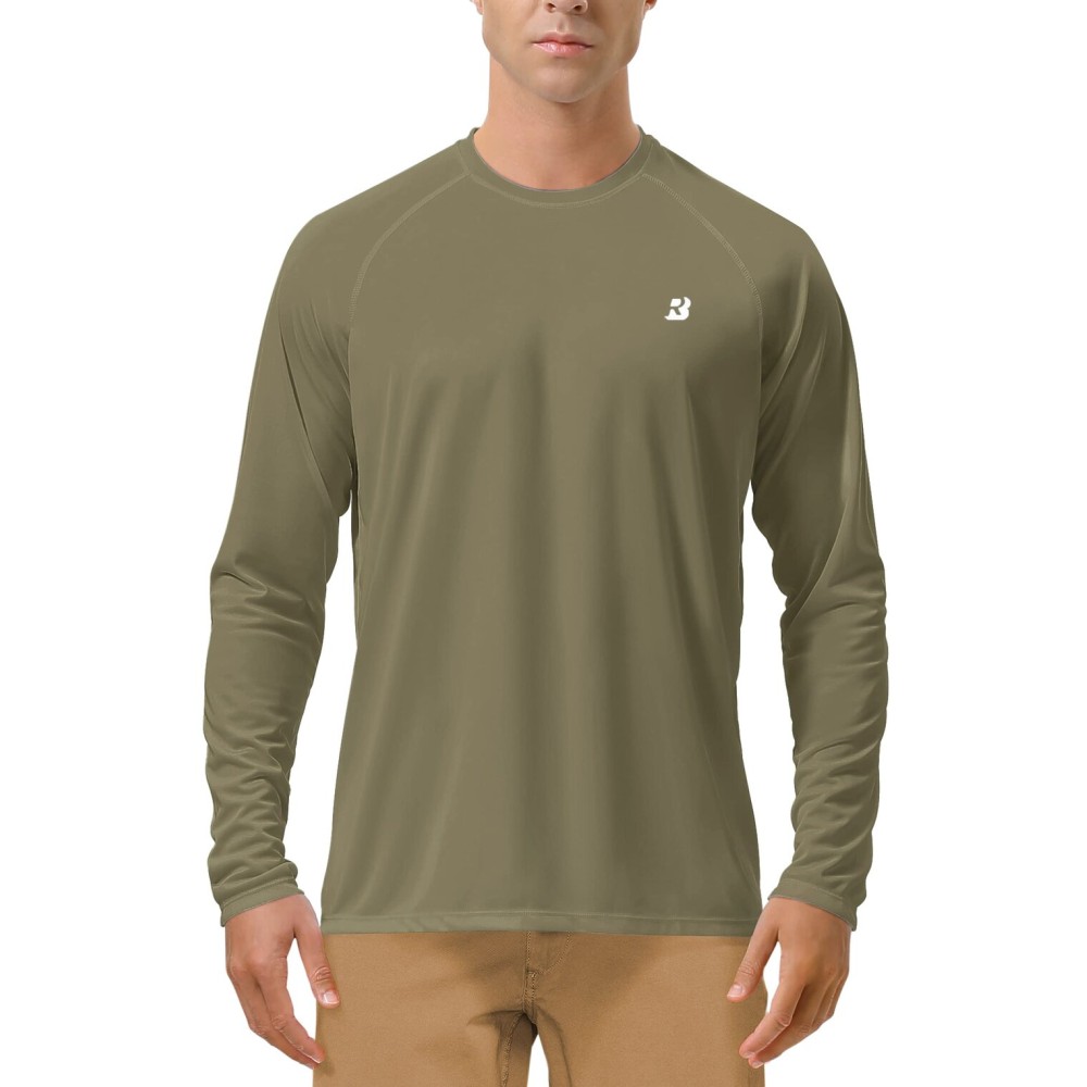 Roadbox Mens UPF 50+ UV Sun Protection Shirts Outdoor Long Sleeve SPF Diving Rash Guard for Fishing Hiking Swimming Khaki