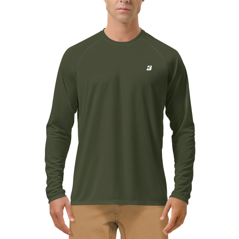 Roadbox Mens UPF 50+ UV Sun Protection Shirts Outdoor Long Sleeve SPF Diving Rash Guard for Fishing Hiking Swimming Dark Green